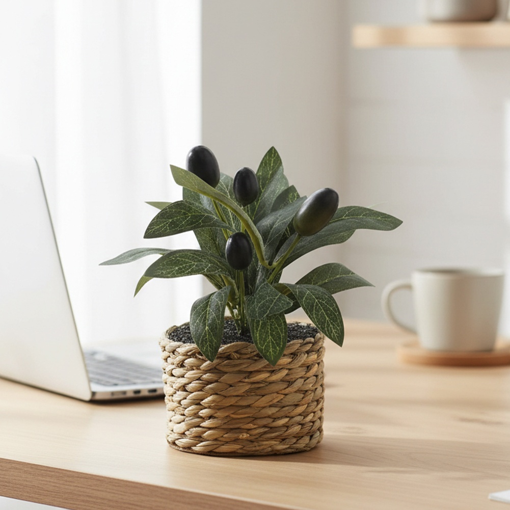 Desk Setup At Home - Искусственные растения: карманное оливковое дерево, пластиковые