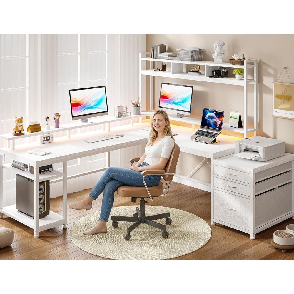 104-дюймовый L-образный стол д – обзор и цена Dual Monitor Desk Setup